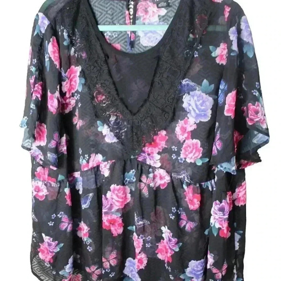 Torrid Size 2 lace, sheer floral butterfly shirt - Picture 5 of 6